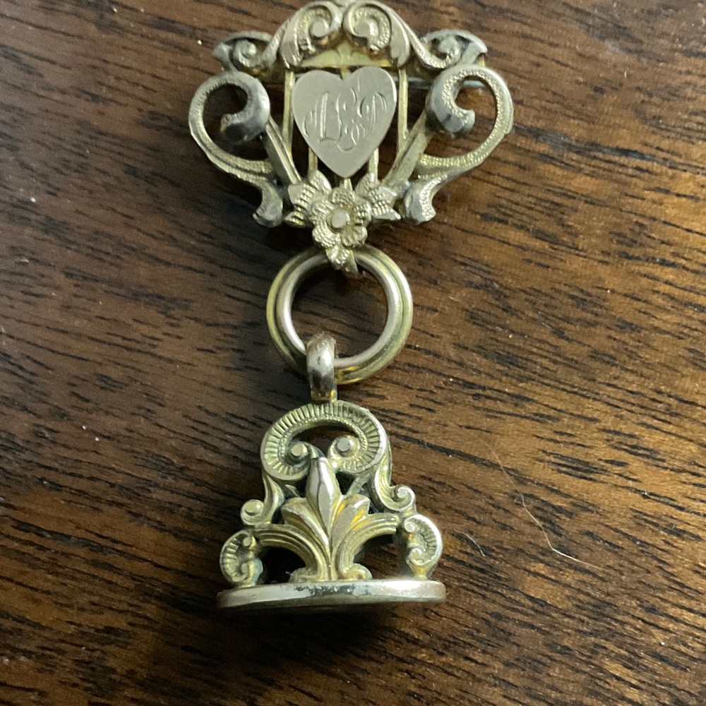 Antique Gold Watch Fob Brooch Estate Sale Find 🌸🌹